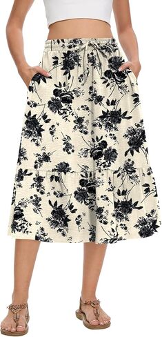 تنورة ميدي للسيدات الصيفية المتدرج المتدرج المرتفعات المرتفعة بخصوصية مع جيوب in Kuwait