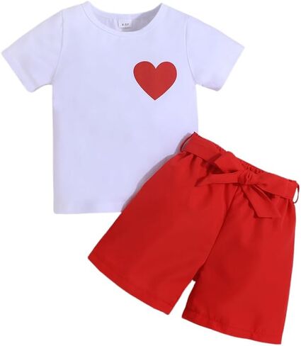 Kids Girl Clothes Heart Print Short Sleeve Top and Shorts Cute Girl Summer Outfits Short Set in Kuwait
