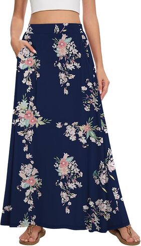 Womens Maxi A-LINE LOND SUMMIN SKIRT مرنة عالية الخصر تتدفق مع جيوب in Kuwait
