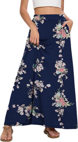 Womens Maxi A-LINE LOND SUMMIN SKIRT مرنة عالية الخصر تتدفق مع جيوب in Kuwait