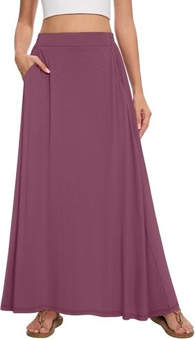 Womens Maxi A-LINE LOND SUMMIN SKIRT مرنة عالية الخصر تتدفق مع جيوب in Kuwait
