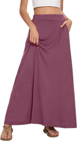 Womens Maxi A-LINE LOND SUMMIN SKIRT مرنة عالية الخصر تتدفق مع جيوب in Kuwait