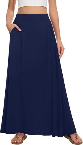 Womens Maxi A-LINE LOND SUMMIN SKIRT مرنة عالية الخصر تتدفق مع جيوب in Kuwait