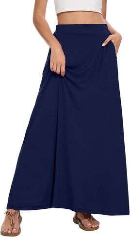 Womens Maxi A-LINE LOND SUMMIN SKIRT مرنة عالية الخصر تتدفق مع جيوب in Kuwait