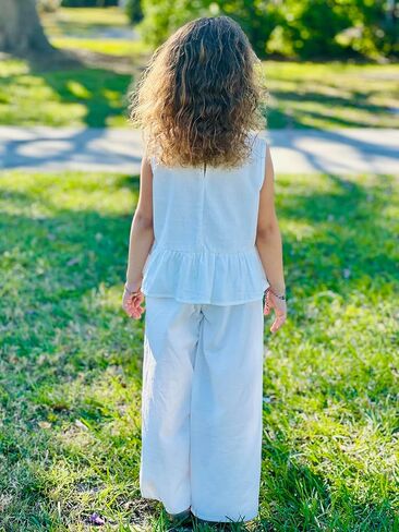 Girls’ Clothing Sets Sleeveless Bow Crop Top Wide Leg Linen Pants 2025 Summer Outfits Cute Kids Clothes in Kuwait