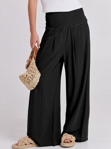 ANRABESS Women Linen Palazzo Pants Summer Boho Wide Leg High Waist Casual Lounge Pant 2025 Beach Travel Vacation Outfits in Kuwait
