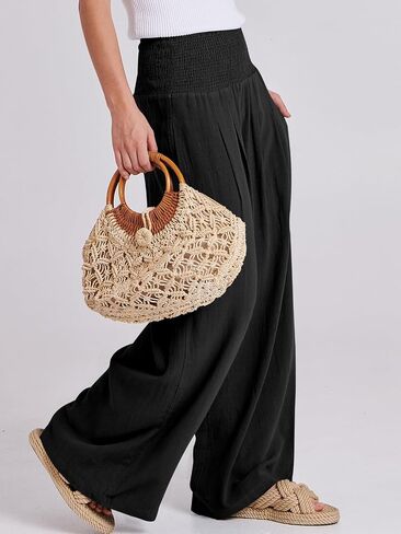 ANRABESS Women Linen Palazzo Pants Summer Boho Wide Leg High Waist Casual Lounge Pant 2025 Beach Travel Vacation Outfits in Kuwait