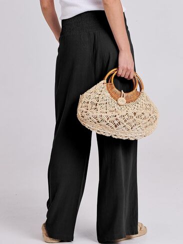 ANRABESS Women Linen Palazzo Pants Summer Boho Wide Leg High Waist Casual Lounge Pant 2025 Beach Travel Vacation Outfits in Kuwait