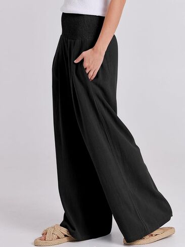 ANRABESS Women Linen Palazzo Pants Summer Boho Wide Leg High Waist Casual Lounge Pant 2025 Beach Travel Vacation Outfits in Kuwait