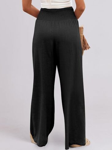 ANRABESS Women Linen Palazzo Pants Summer Boho Wide Leg High Waist Casual Lounge Pant 2025 Beach Travel Vacation Outfits in Kuwait