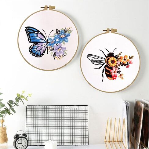 Esffaci Embroidery Starter Kit for Adult Beginner with Bee Flower Pattern Hand Embroidery Set with Embroidery Cloth Hoop Needle Threader Embroidery Floss and Instruction in Kuwait