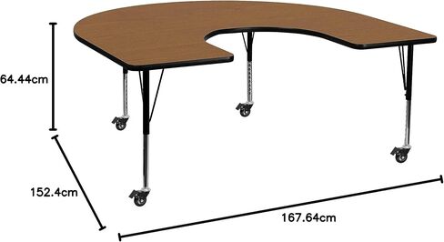 Flash Furniture Wren Mobile 60'W x 66'l Horseshoe Yellow Thermal Thermal Table - ارتفاع الساقين القابلة للتعديل in Kuwait