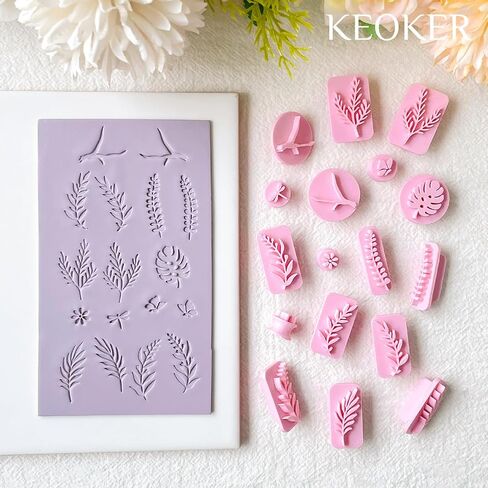 طوابع طين نبات Keoker - 10 أشكال طوابع طينية لصنع المجوهرات الطينية البوليمرية ، والعمل مع قاطع الطين البوليمر ، وطوابع قاطع الطين الربيعي ، وطوابع البوليمر الطينية والقوالب in Kuwait