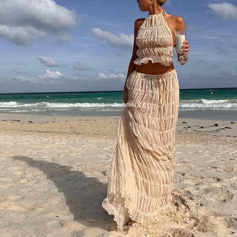 Women Y2K Skirt Set Outfits Strapless Crop Top Bodycon Midi Skirt Dress Sexy 2 Piece Knit Outfits Skirt Summer in Kuwait