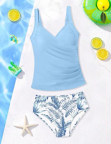 Girls Tankini Swimsuit Twist V Neck Bathing Suit Ruched Girls Swimsuit Two Piece Printed Girls' Swimwear 9-16 Years in Kuwait
