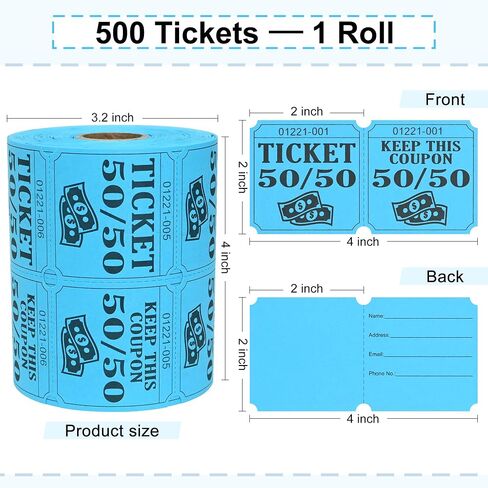 ESSENTIAL 500 Double Roll Raffle Tickets, 50/50 Raffle Cards, Entry Form with Name, Address, Phone & Email for Events, Entry, Class Reward & Door Prize - 5 Color Selection (Yellow) in Kuwait