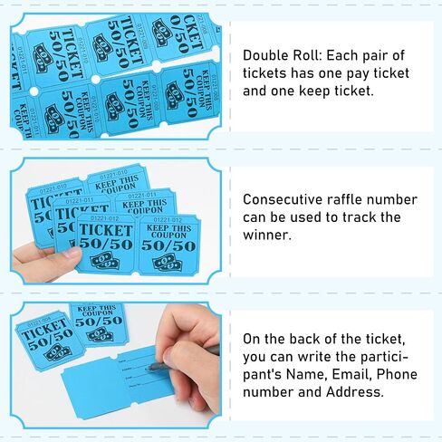 ESSENTIAL 500 Double Roll Raffle Tickets, 50/50 Raffle Cards, Entry Form with Name, Address, Phone & Email for Events, Entry, Class Reward & Door Prize - 5 Color Selection (Yellow) in Kuwait
