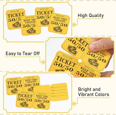 ESSENTIAL 500 Double Roll Raffle Tickets, 50/50 Raffle Cards, Entry Form with Name, Address, Phone & Email for Events, Entry, Class Reward & Door Prize - 5 Color Selection (Yellow) in Kuwait