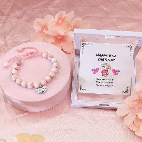 Sereney Birthday Gifts for Girls, Beaded Bracelets as 1 3 4 5 6 7 8 9 10 11 Year Old Birthday Gift, Adjustable Stone Pearl Bracelet as Happy Birthday Gifts for Daughter Granddaughter Niece Girls in Saudi Arabia
