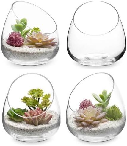 MyGift 5 بوصة قسط من النباتات الزجاجية الصافية terrarium ، mini candy Bowl Jar ، حامل شمعة Tealight ، مزهرية مصنع الصبار النضرة ، مجموعة من 2 in Kuwait