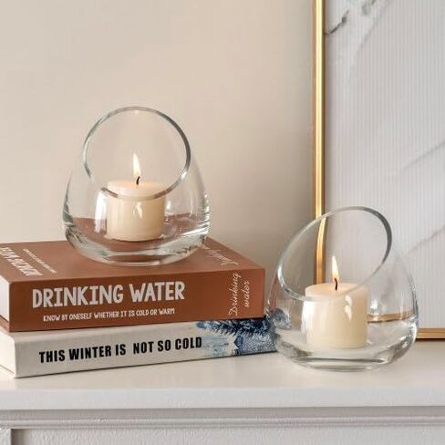 MyGift 5 بوصة قسط من النباتات الزجاجية الصافية terrarium ، mini candy Bowl Jar ، حامل شمعة Tealight ، مزهرية مصنع الصبار النضرة ، مجموعة من 2 in Kuwait