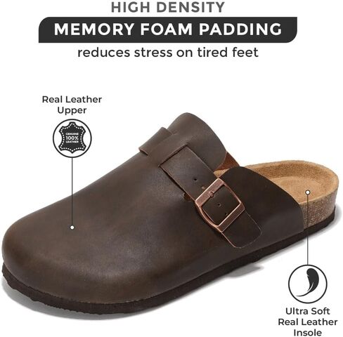 Project Cloud Mens Clogs - قبضات رغوة جلدية حقيقية للحبوب للرجال لدعم القدمين - بغال منصة غير قابلة للانزلاق (بروكلين) in Kuwait