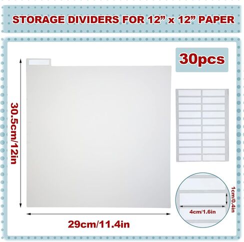 فواصل سجل القصاصات مقاس 30.48 × 30.48 سم، فواصل تخزين ورق القصاصات، فواصل الصفحات مع ملصقات لصندوق التخزين وحامل الملفات (12 قطعة) in Kuwait