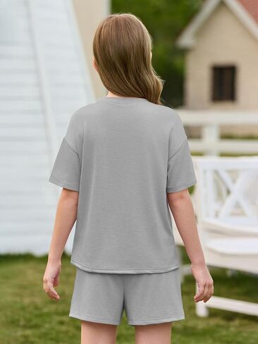 Haloumoning Girls Summer 2 Piece Outfits Kids Oversized T Shirts and Shorts Clothing Sets 5-14 Years in Saudi Arabia