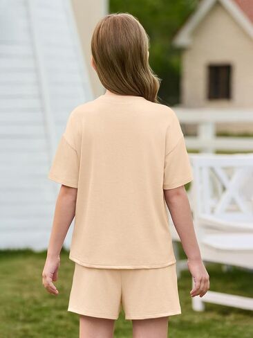 Haloumoning Girls Summer 2 Piece Outfits Kids Oversized T Shirts and Shorts Clothing Sets 5-14 Years in Saudi Arabia