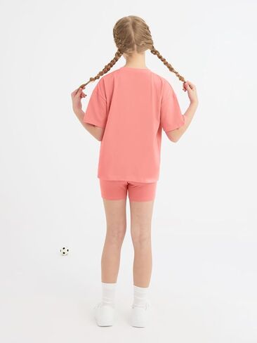 Girls Summer Outfits Graphic Letter Print T Shirt Short Sleeve Top & Biker Shorts with Side Pocket 2Pcs Clothing Sets in Kuwait