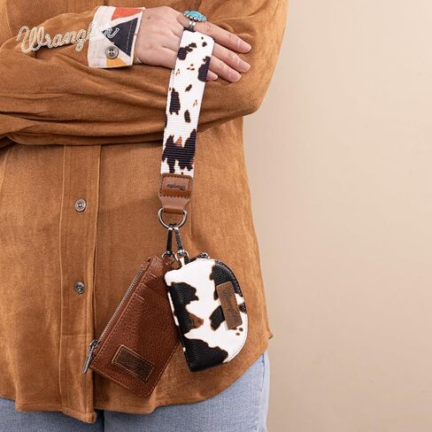 Wrangler Keychain Wristlet Wartlets للنساء الغربيين مزدوج حقيبة معصم مطرز محفظة بطاقة التمرير الحذاء مع سحاب in Kuwait