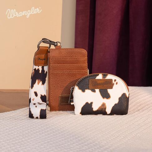 Wrangler Keychain Wristlet Wartlets للنساء الغربيين مزدوج حقيبة معصم مطرز محفظة بطاقة التمرير الحذاء مع سحاب in Kuwait
