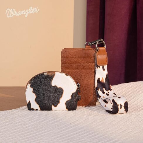 Wrangler Keychain Wristlet Wartlets للنساء الغربيين مزدوج حقيبة معصم مطرز محفظة بطاقة التمرير الحذاء مع سحاب in Kuwait
