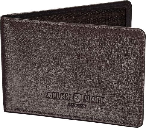Allen & Mate Leather Leather Bus Pass Pass حامل/ترخيص قيادة محار ، حامل بطاقة ائتمان محفظة الحد الأدنى (بني قسط) in Kuwait