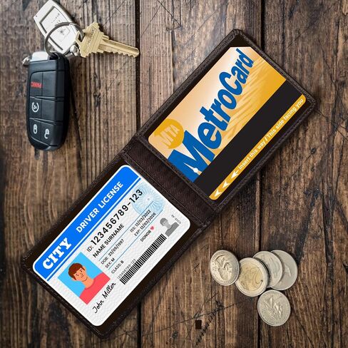 Allen & Mate Leather Leather Bus Pass Pass حامل/ترخيص قيادة محار ، حامل بطاقة ائتمان محفظة الحد الأدنى (بني قسط) in Kuwait