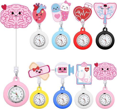 8 Pcs Retractable CNA Appreciation Gift Nurse Watch Gift Clip on Lapel with Luminous Pointer Badge Reel Decoration in Kuwait
