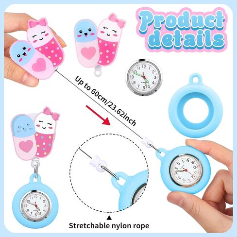 8 Pcs Retractable CNA Appreciation Gift Nurse Watch Gift Clip on Lapel with Luminous Pointer Badge Reel Decoration in Kuwait