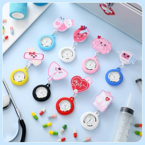 8 Pcs Retractable CNA Appreciation Gift Nurse Watch Gift Clip on Lapel with Luminous Pointer Badge Reel Decoration in Kuwait
