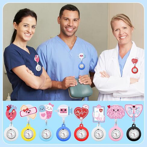 8 Pcs Retractable CNA Appreciation Gift Nurse Watch Gift Clip on Lapel with Luminous Pointer Badge Reel Decoration in Kuwait