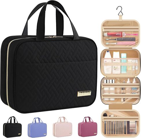 HOTOR Travel Toiletry Bag w/Hanging Hook - Spacious Toiletry Bag Essentials for Women & Men, Makeup Bag/Big Comparment, Waterproof for Travel Accessories, Medium, Black in Kuwait