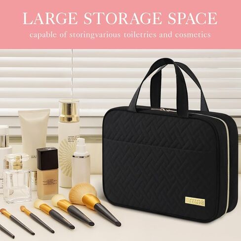 HOTOR Travel Toiletry Bag w/Hanging Hook - Spacious Toiletry Bag Essentials for Women & Men, Makeup Bag/Big Comparment, Waterproof for Travel Accessories, Medium, Black in Kuwait