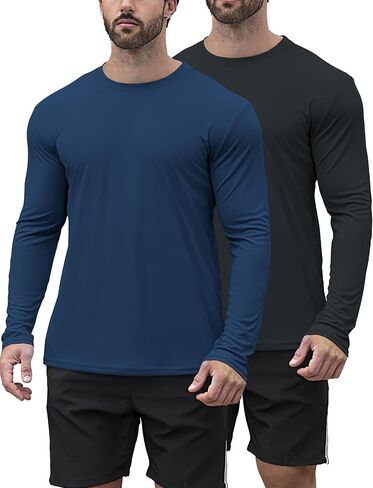 2/4 حزمة من الرجال UPF 50+ حارس الطفح الجلدي القمصان الطويلة الجافة ، وقمصان صيد الأسماك للأشعة فوق البنفسجية القمصان حماية الشمس للرجال in Kuwait