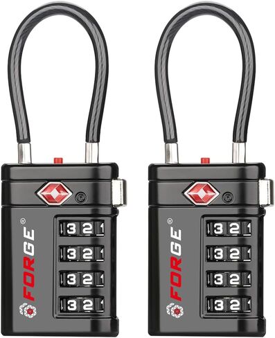 Forge TSA Approved Luggage Locks 4 Digit Combination TSA Travel Locks with TSA008, Open Alert Indicator, Zinc Alloy Body for Luggage, Suitcase, Backpack, and More. Black 2 Locks. in Kuwait