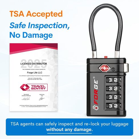 Forge TSA Approved Luggage Locks 4 Digit Combination TSA Travel Locks with TSA008, Open Alert Indicator, Zinc Alloy Body for Luggage, Suitcase, Backpack, and More. Black 2 Locks. in Kuwait