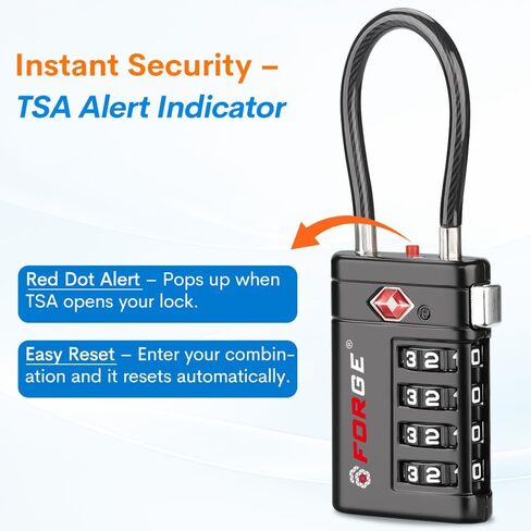 Forge TSA Approved Luggage Locks 4 Digit Combination TSA Travel Locks with TSA008, Open Alert Indicator, Zinc Alloy Body for Luggage, Suitcase, Backpack, and More. Black 2 Locks. in Kuwait