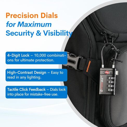 Forge TSA Approved Luggage Locks 4 Digit Combination TSA Travel Locks with TSA008, Open Alert Indicator, Zinc Alloy Body for Luggage, Suitcase, Backpack, and More. Black 2 Locks. in Kuwait