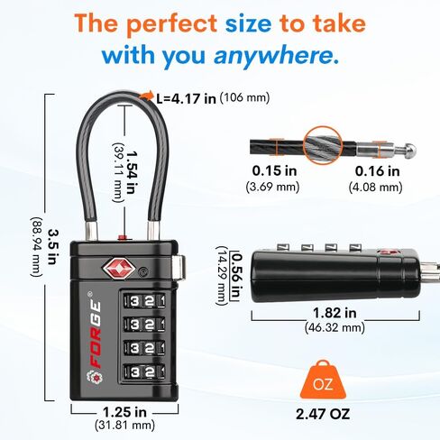 Forge TSA Approved Luggage Locks 4 Digit Combination TSA Travel Locks with TSA008, Open Alert Indicator, Zinc Alloy Body for Luggage, Suitcase, Backpack, and More. Black 2 Locks. in Kuwait