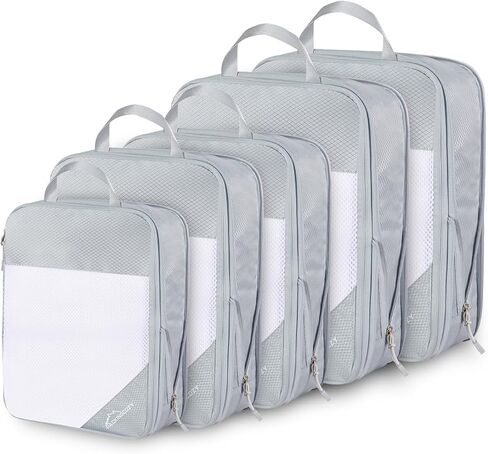 Compression Packing Cubes, 10 Set Packing Cubes for Travel Compression, Lightweight Compressible Package Organizer for Carry On and Suitcases, LakeBlue and Grey in Kuwait