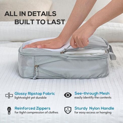 Compression Packing Cubes, 10 Set Packing Cubes for Travel Compression, Lightweight Compressible Package Organizer for Carry On and Suitcases, LakeBlue and Grey in Kuwait