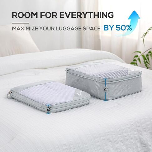 Compression Packing Cubes, 10 Set Packing Cubes for Travel Compression, Lightweight Compressible Package Organizer for Carry On and Suitcases, LakeBlue and Grey in Kuwait